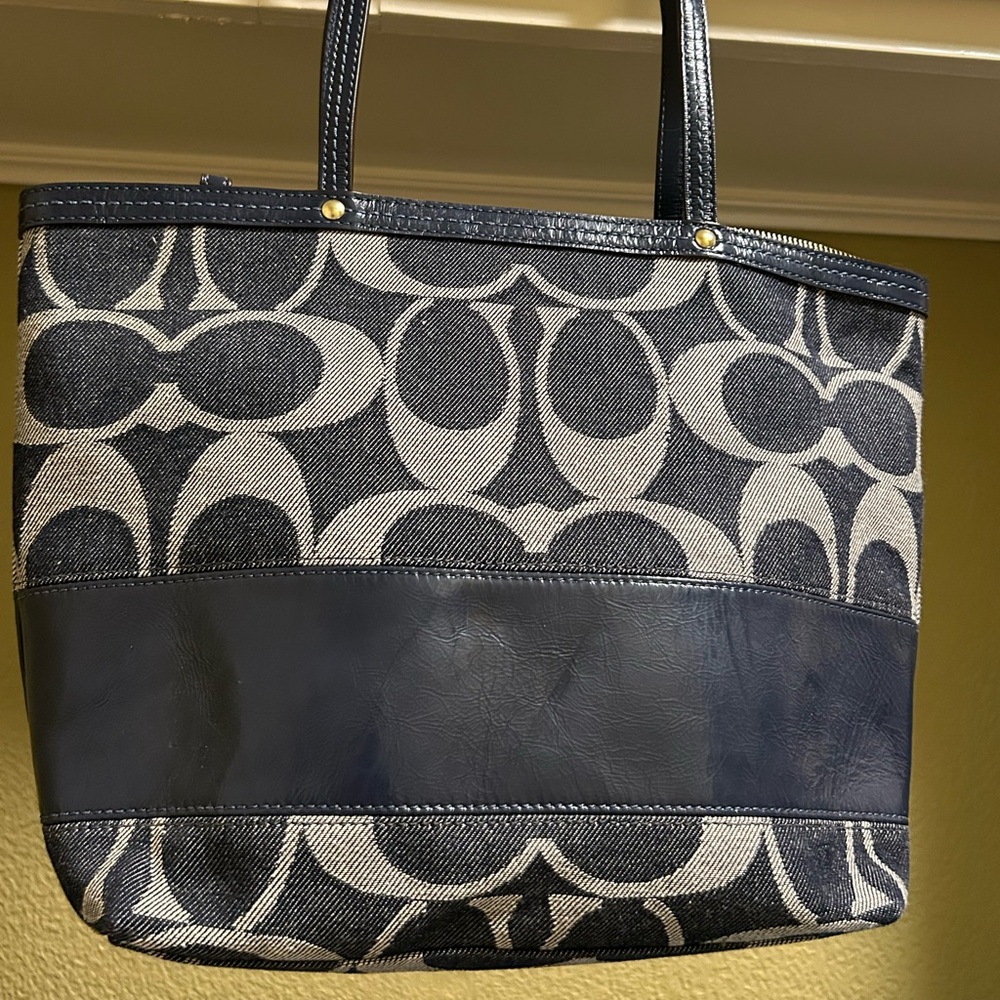 Coach Navy and Beige Signature Canvas Tote